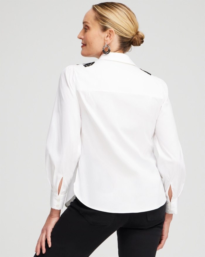 Chicos Poplin Lace Applique Shirt - Alabaster