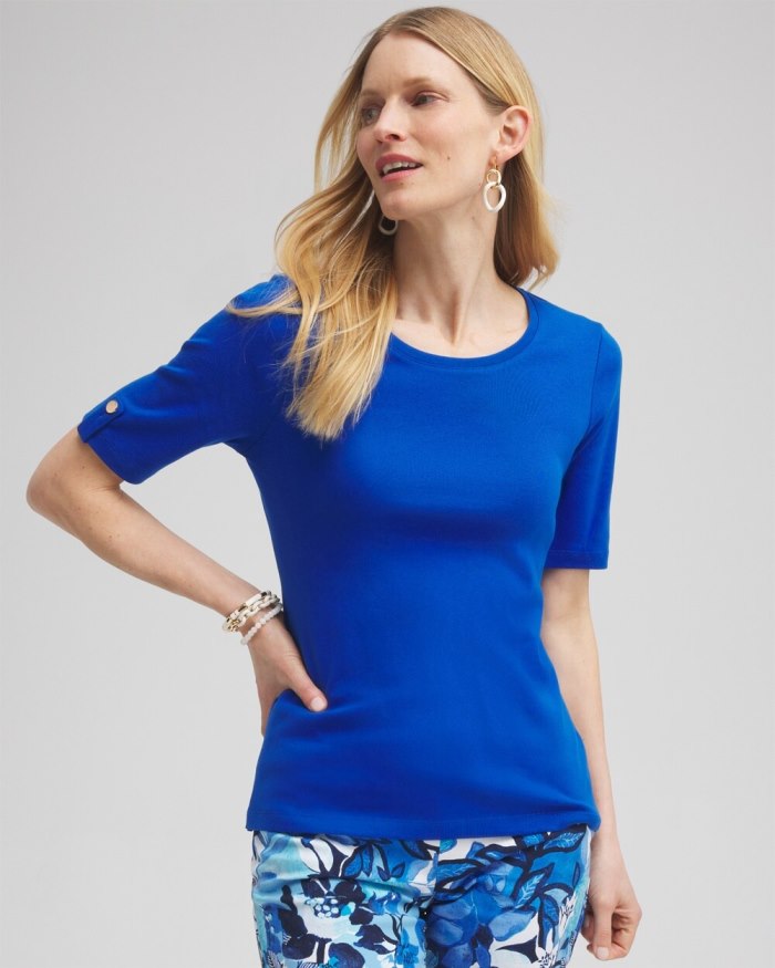 Chicos Elbow Sleeve Cotton Tee - Intense Azure