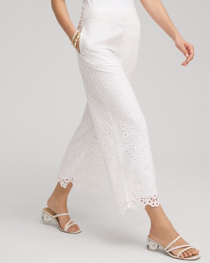 Chicos Eyelet Lace Cropped Pants - Alabaster