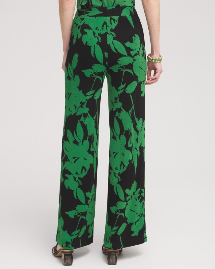 Chicos Travelers Floral Wide Leg Pants - Verdant Green