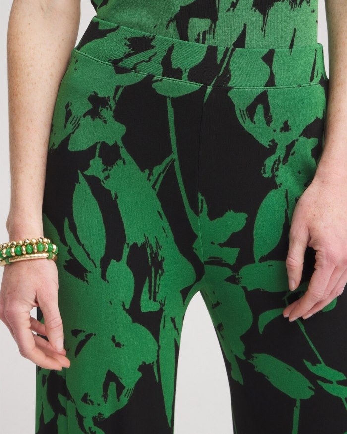 Chicos Travelers Floral Wide Leg Pants - Verdant Green