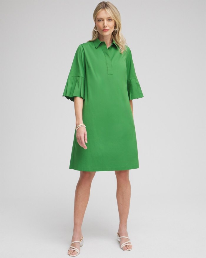 Chicos Poplin Pleat Sleeve Popover Dress - Verdant Green