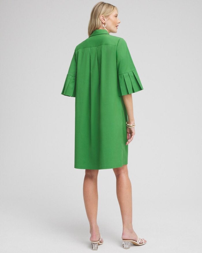 Chicos Poplin Pleat Sleeve Popover Dress - Verdant Green