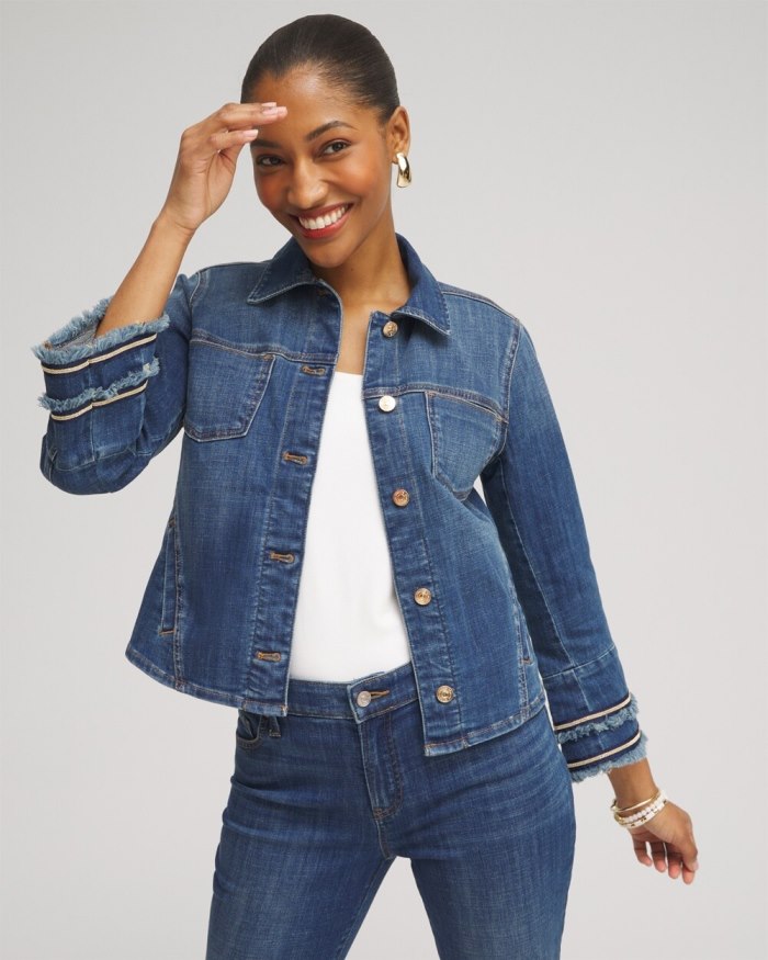 Chicos Double Fray Denim Jacket - Blue Springs Indigo