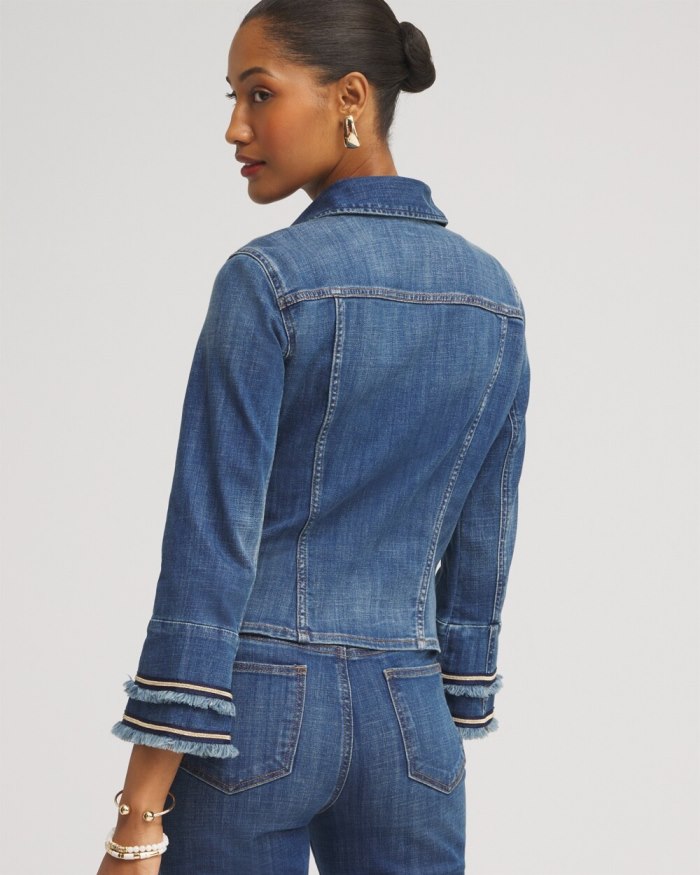 Chicos Double Fray Denim Jacket - Blue Springs Indigo