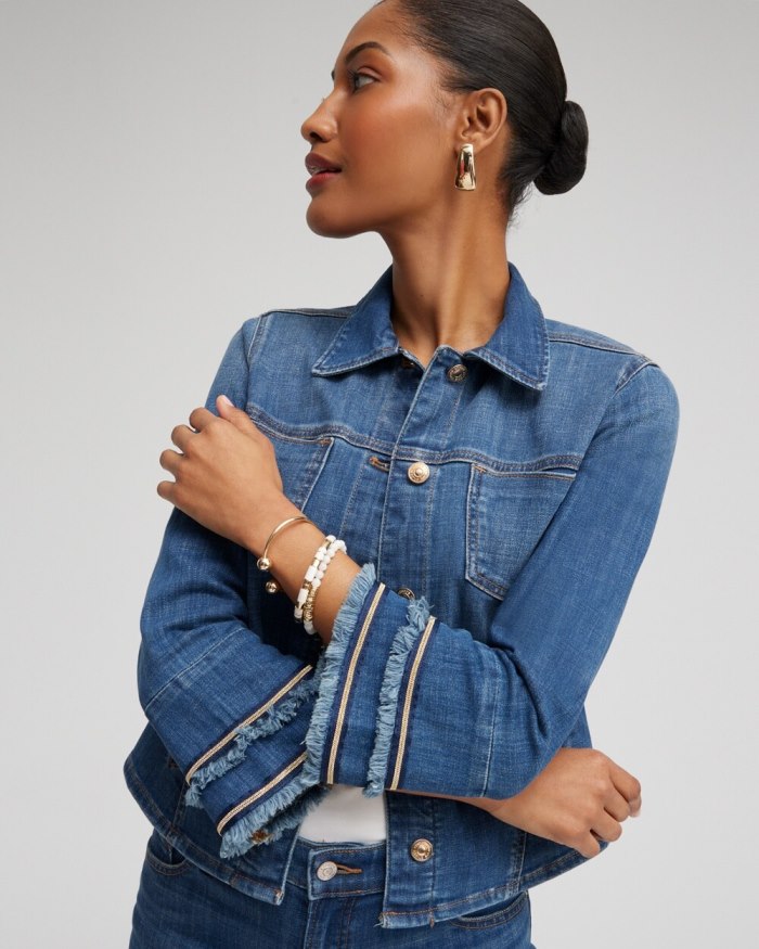 Chicos Double Fray Denim Jacket - Blue Springs Indigo