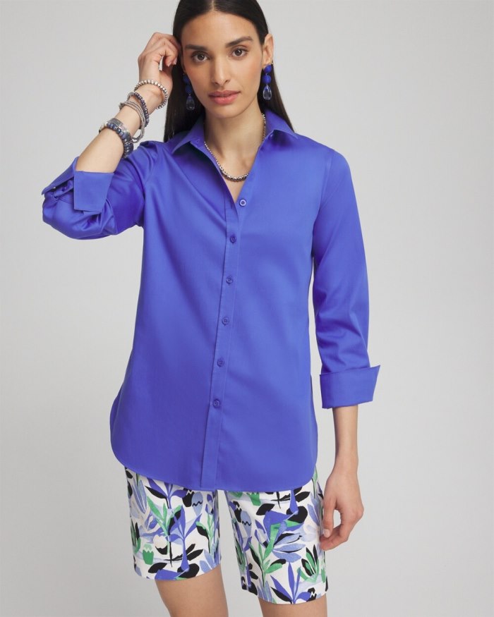 Chicos No Iron 3/4 Sleeve Stretch Shirt - Purple Nightshade