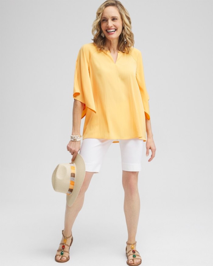 Chicos Satin Keyhole Neck Blouse - Mango Sorbet