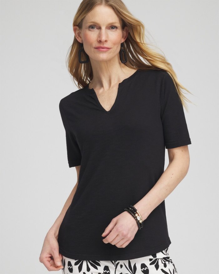 Chicos Notch Neck Tee - Black