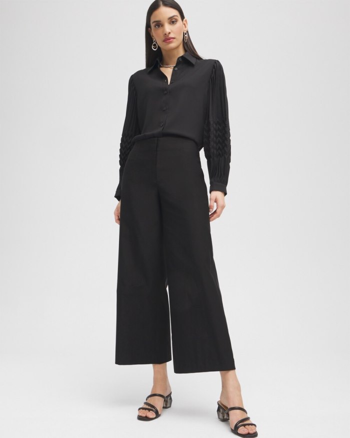 Chicos Black Label Wide Leg Cropped Pants - Black