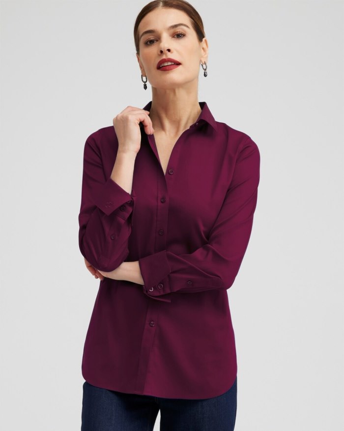 Chicos No Iron Stretch Shirt - Deep Merlot