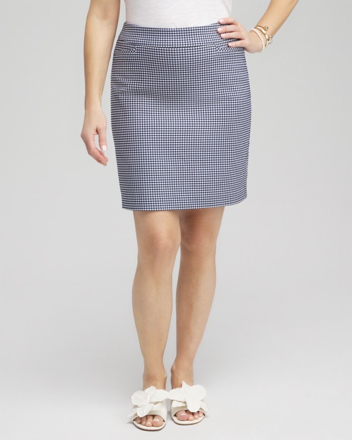 Chicos Brigitte Pull-On Gingham Skort - Alabaster/Blue