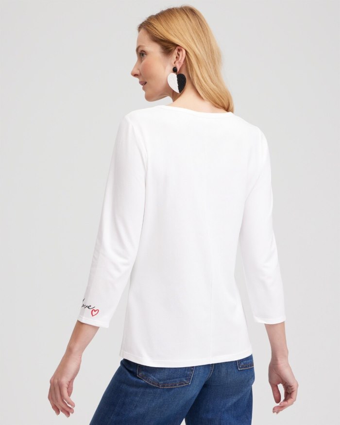 Chicos Embroidered Love Note Tee - Alabaster