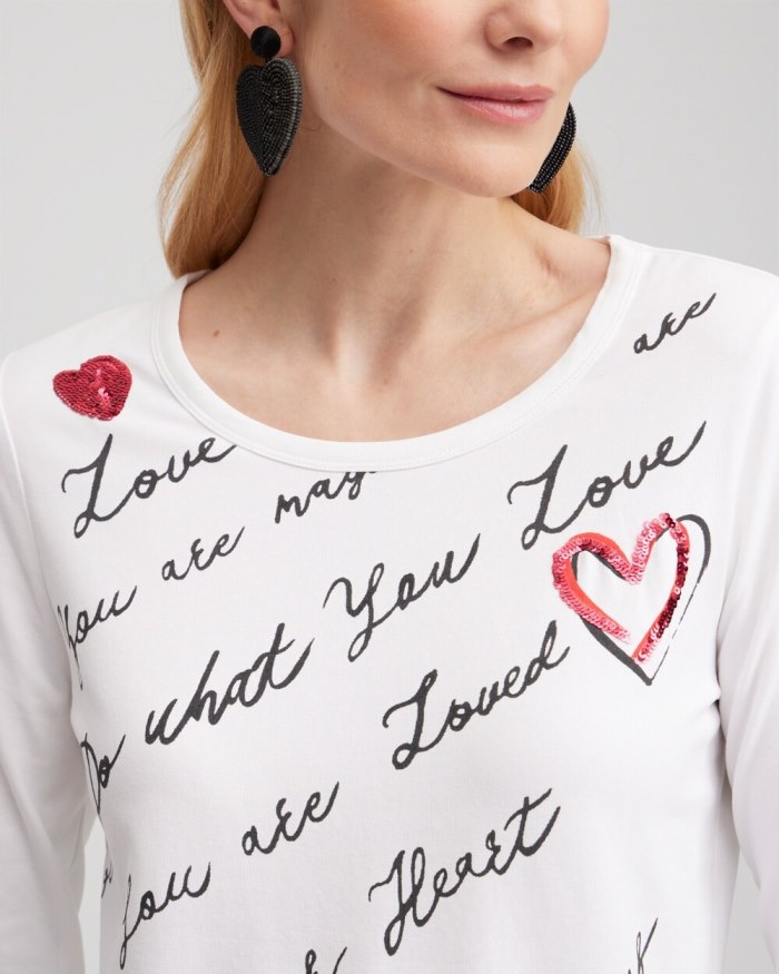 Chicos Embroidered Love Note Tee - Alabaster