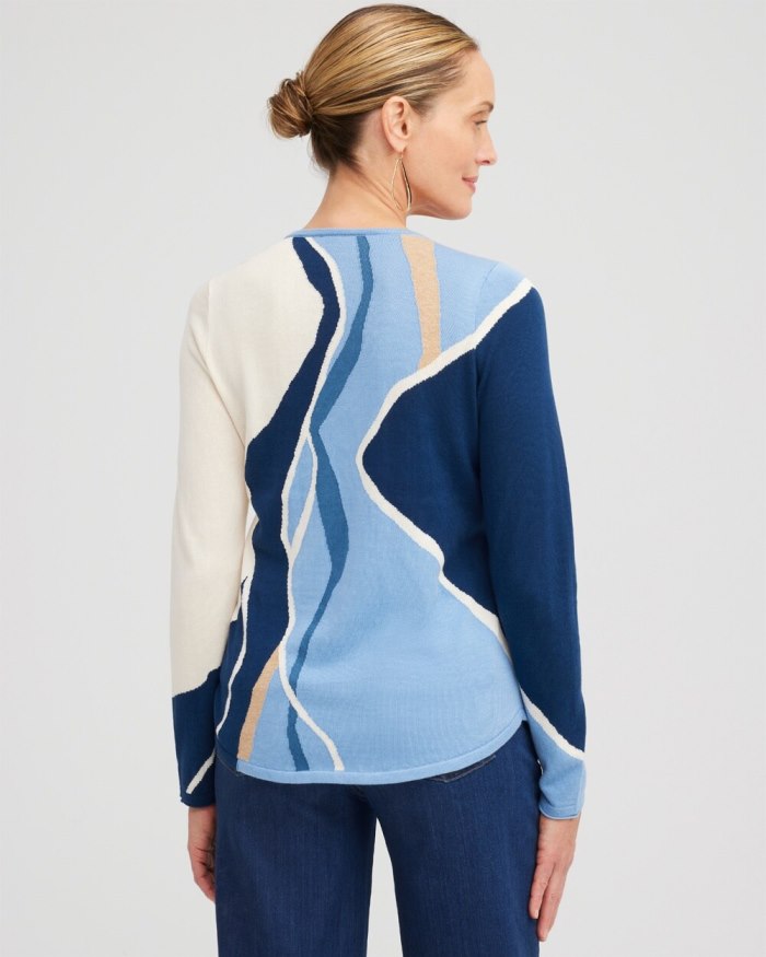 Chicos Spun Rayon Intarsia V-neck Pullover - Azores Blue