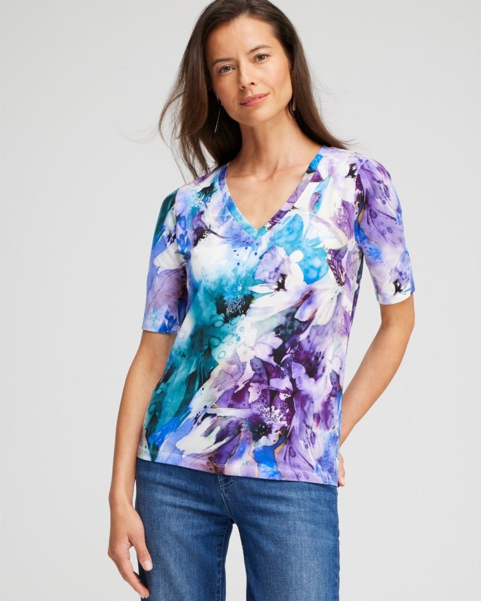 Chicos Watercolor Perfect Elbow Tee - Moonlit Teal