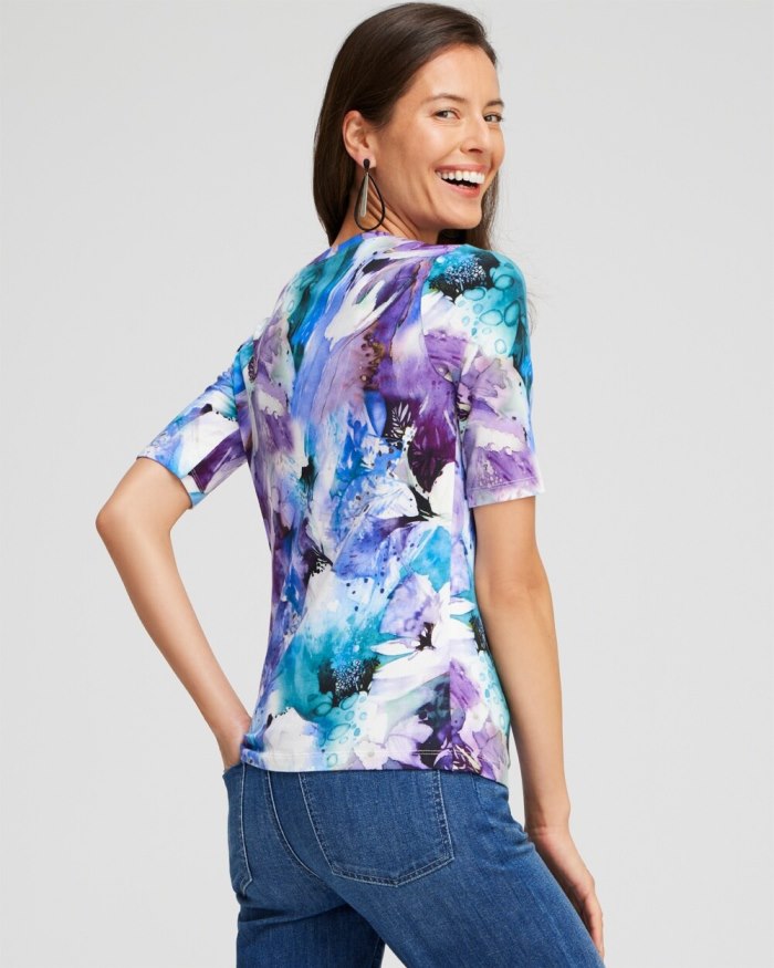 Chicos Watercolor Perfect Elbow Tee - Moonlit Teal