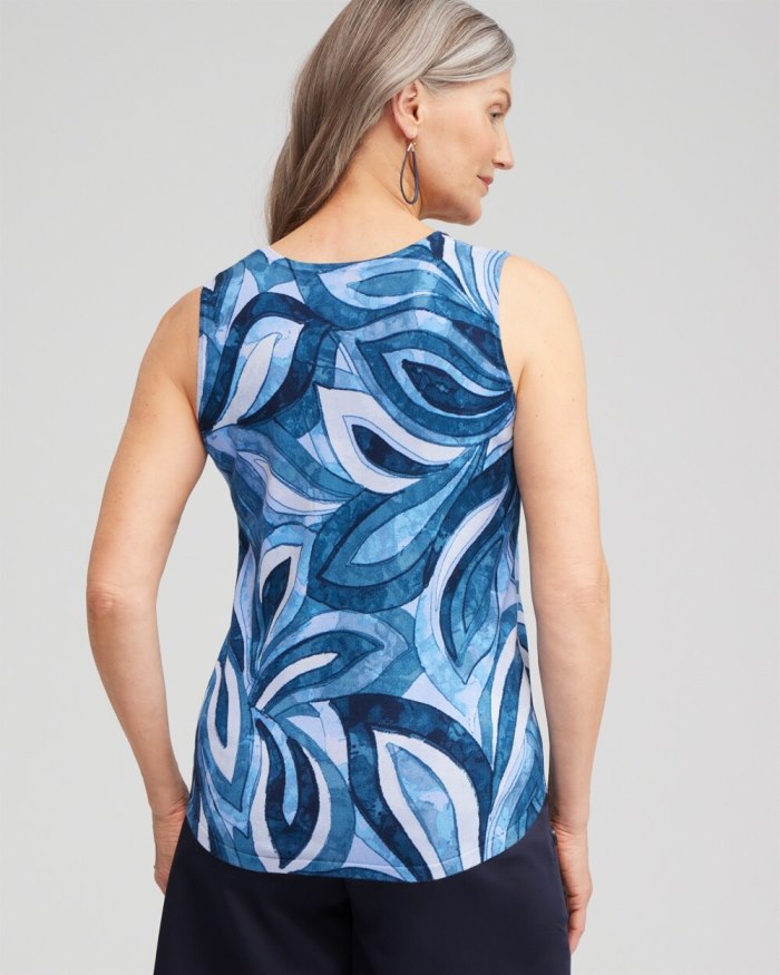 Chicos Spun Rayon Leaf Print Tank - Azores Blue