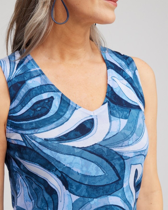 Chicos Spun Rayon Leaf Print Tank - Azores Blue