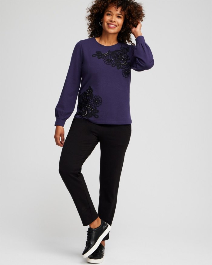 Chicos Zenergy French Terry Applique Sweatshirt - Dewberry