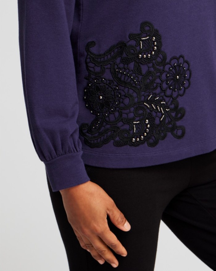 Chicos Zenergy French Terry Applique Sweatshirt - Dewberry