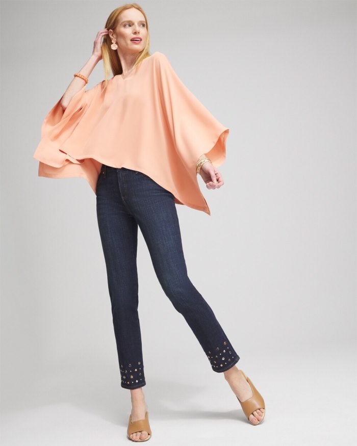 Chicos Pleated V-neck Poncho - Pink Clay