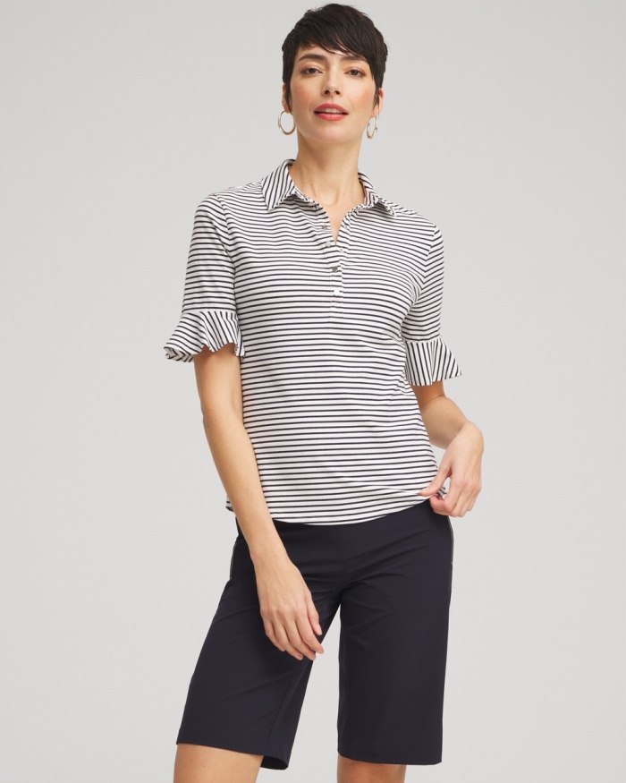 Chicos Zenergy UPF Knit Stripe Ruffle Polo - Classic Navy