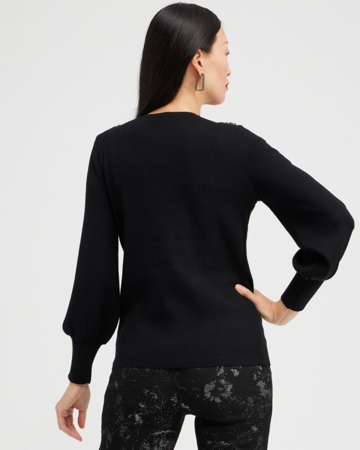 Chicos Gem Embellished Pullover Sweater - Black