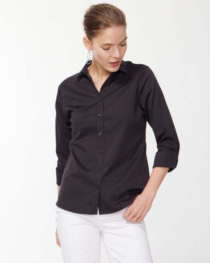 Chicos No Iron 3/4 Sleeve Stretch Shirt - Black