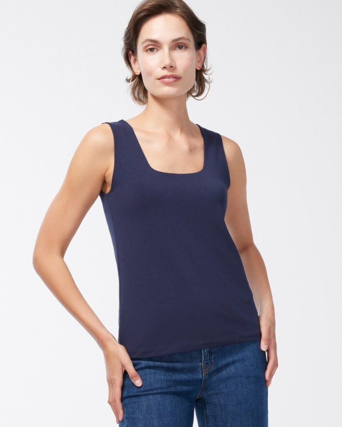 Chicos Contour Cotton Navy Square Neck Tank - Classic Navy