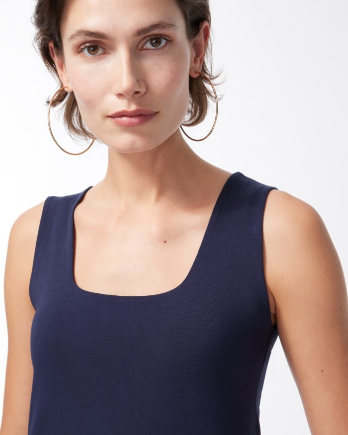 Chicos Contour Cotton Navy Square Neck Tank - Classic Navy