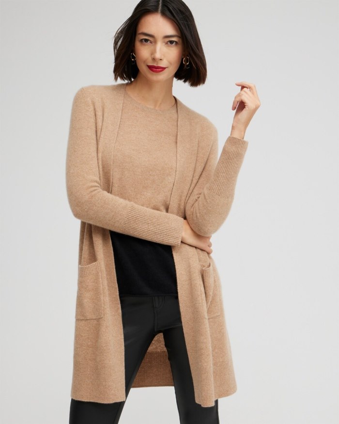 Chicos Cashmere Duster Cardigan Sweater - Camel