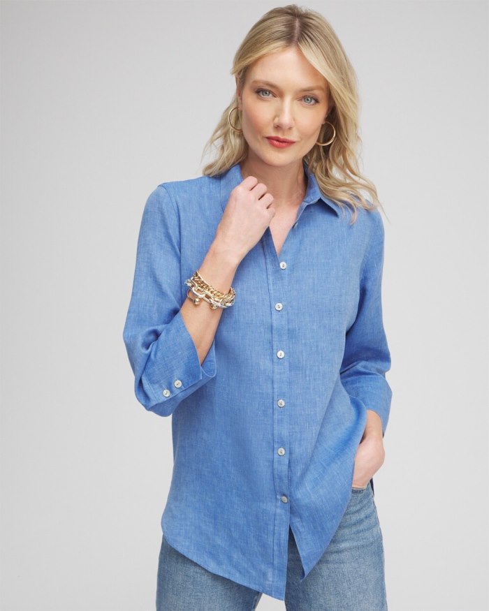 Chicos No Iron Linen 3/4 Sleeve Shirt - Indigo