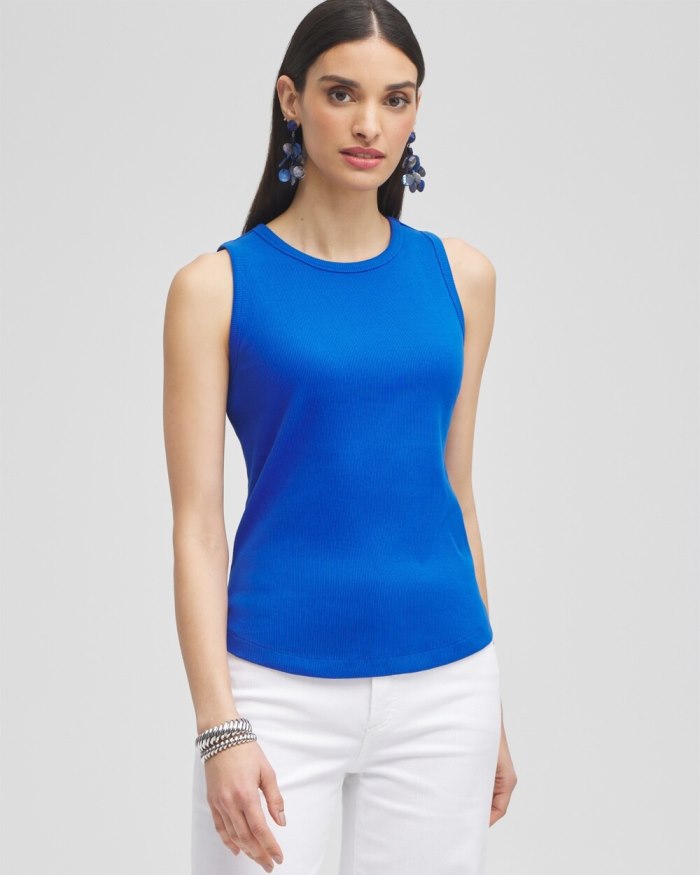 Chicos Ribbed High Neck Tank - Intense Azure