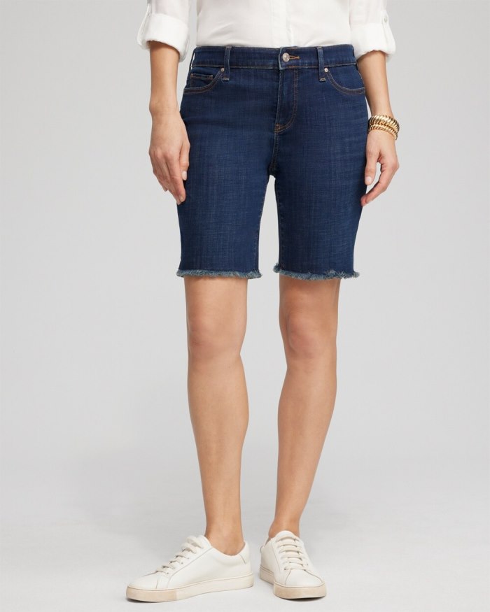 Chicos Girlfriend 7" Fray Hem Shorts - Rainier Indigo