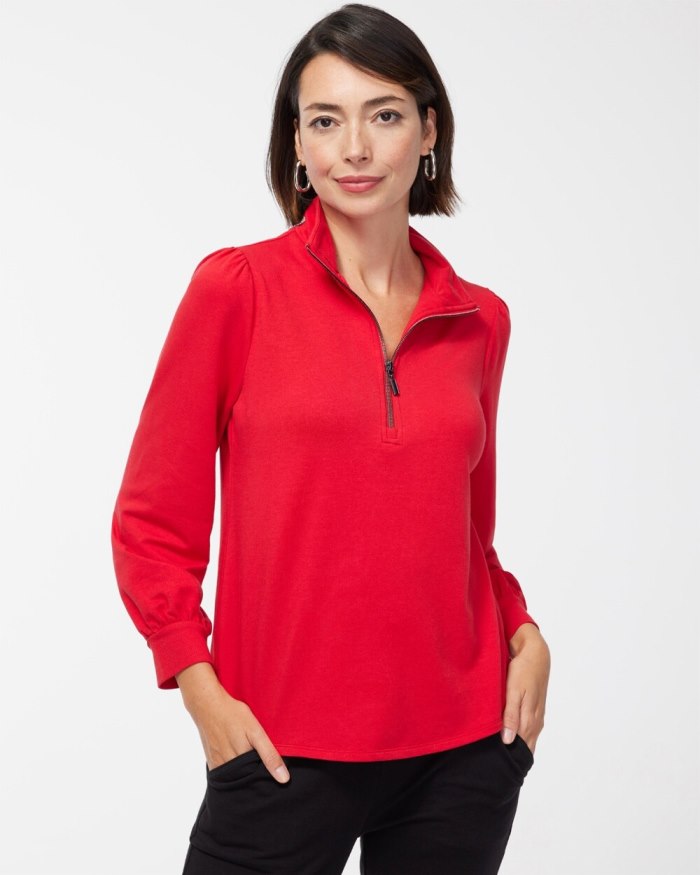 Chicos Zenergy French Terry Half Zip Pullover - Wild Poppy