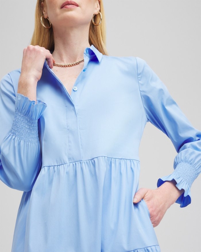 Chicos Poplin Tiered Shirt Dress - Blue Veil