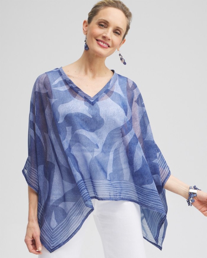 Chicos Chiffon Cool Abstract Poncho - Classic Navy