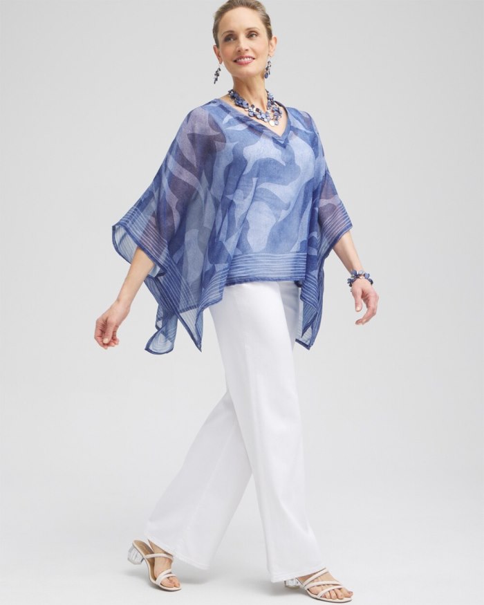 Chicos Chiffon Cool Abstract Poncho - Classic Navy