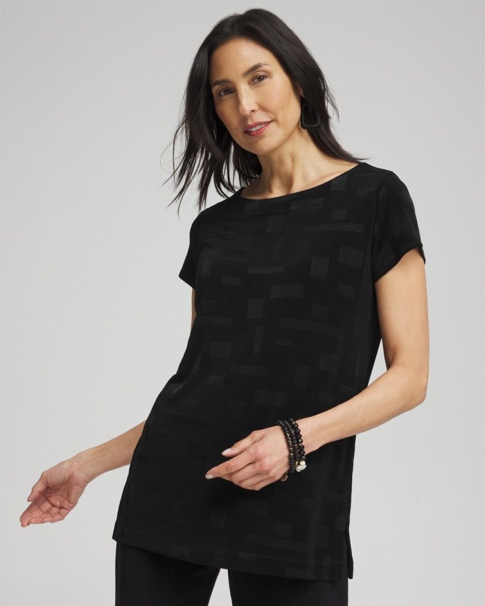 Chicos Travelers Jacquard Cap Sleeve Tunic - Travelers Black