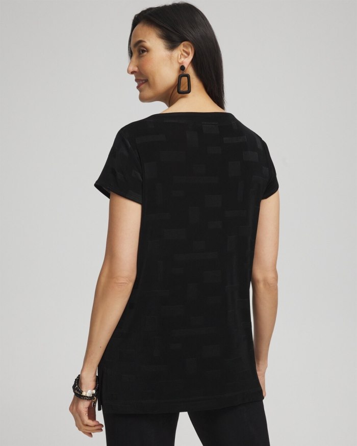 Chicos Travelers Jacquard Cap Sleeve Tunic - Travelers Black