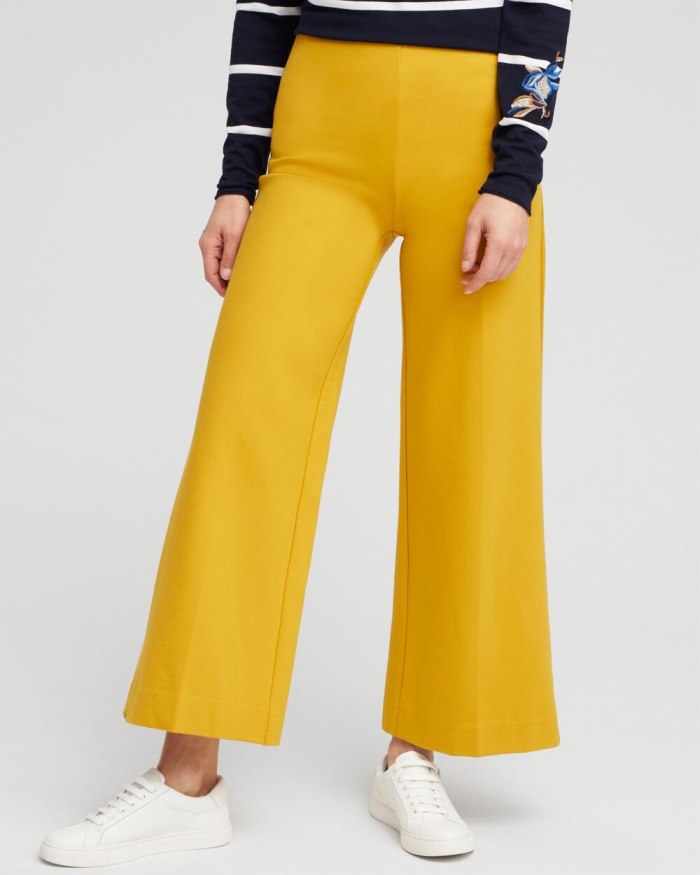 Chicos Ponte Wide Leg Ankle Pants - Golden Hour