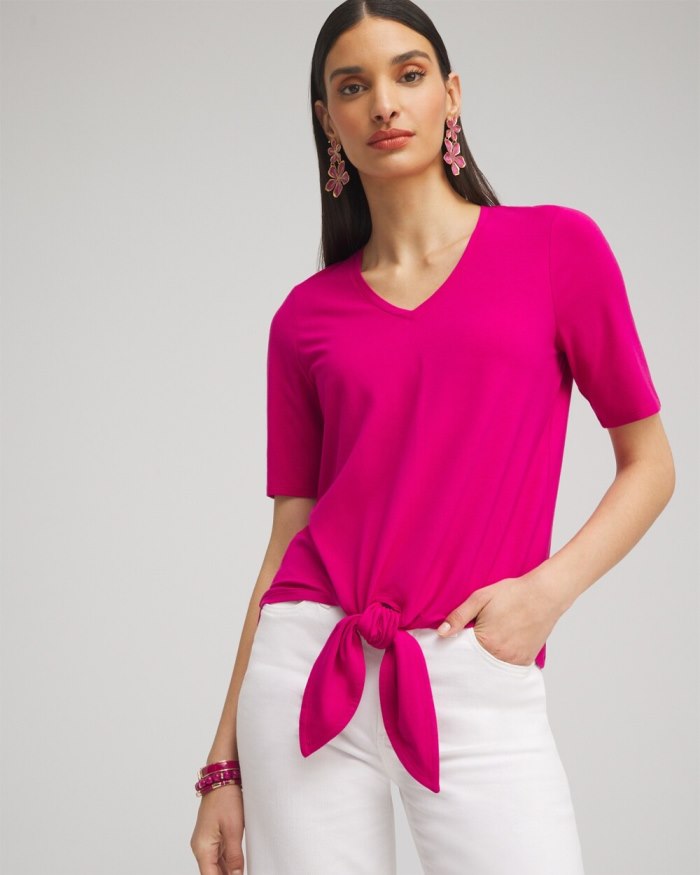 Chicos Tie-Front Top - Magenta Rose