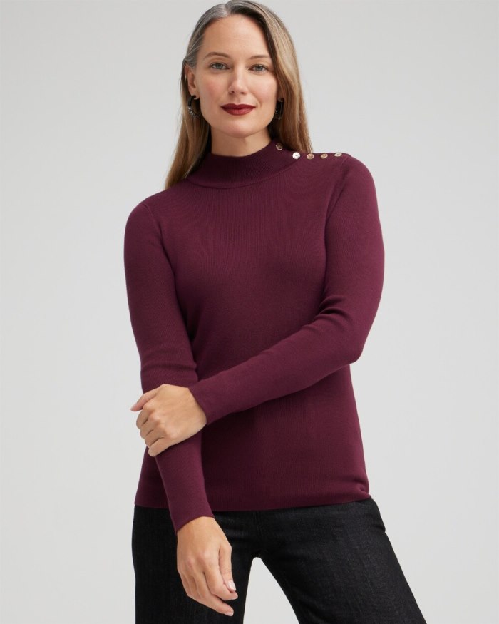 Chicos ECOVERO Mock Neck Sweater - Deep Merlot