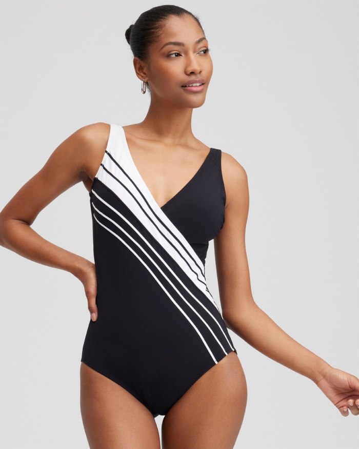 Chicos V-neck One Piece Swimsuit - Black/White