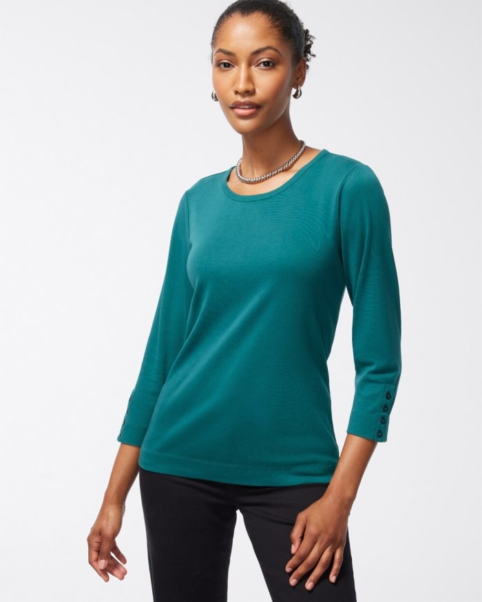 Chicos Pima 3/4 Sleeve Everyday Tee - Peacock Teal