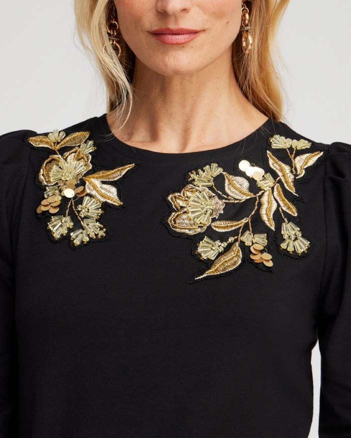 Chicos Black Embellished Top - Black