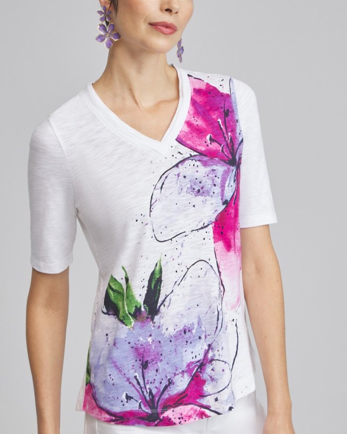 Chicos Placed Floral Elbow Sleeve A-line Tee - Parisian Purple