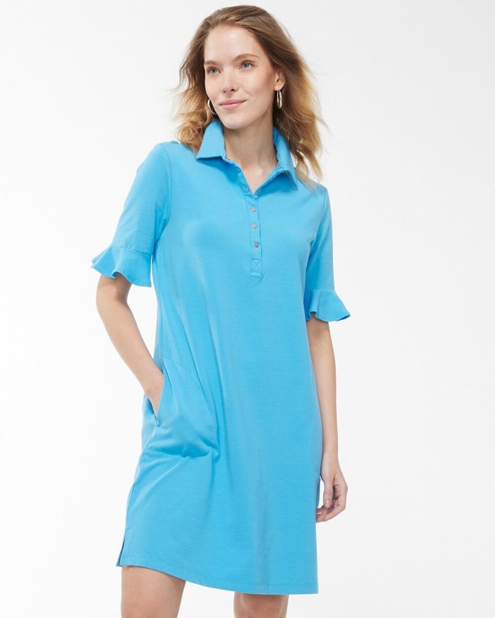 Chicos Zenergy UPF Ruffle Sleeve Polo Dress - Poolside Blue