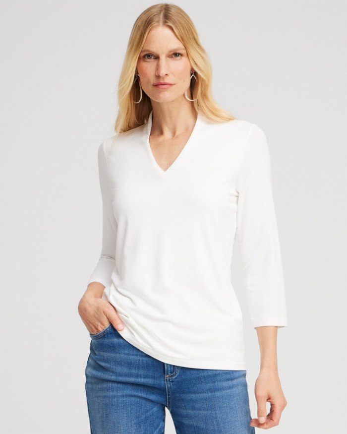 Chicos Touch of Cool 3/4 Sleeve Tee - Alabaster